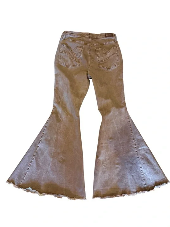 Shyanne Khaki Brown High-Rise Super Flare Western Jeans Raw Hem Women’s 33 X 32 - Picture 3 of 13